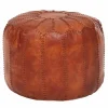 Rootz Living Sittpuffar>Rootz Puff - Läderpuff - Äkta läder - Pall - Klädd puff - Rund puff - 52 x 40 x 52 cm - Brun
