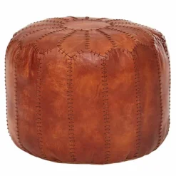 Rootz Living Sittpuffar>Rootz Puff - Läderpuff - Äkta läder - Pall - Klädd puff - Rund puff - 52 x 40 x 52 cm - Brun