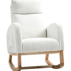 Rootz Living Fåtöljer>Rootz Rocking Chair - Avslappningsstol - Sjuksköterska - Tjock stoppning - 70 cm x 96 cm x 107 cm - vit