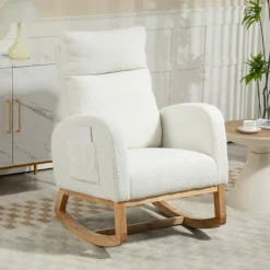 Rootz Living Fåtöljer>Rootz Rocking Chair - Avslappningsstol - Sjuksköterska - Tjock stoppning - 70 cm x 96 cm x 107 cm - vit