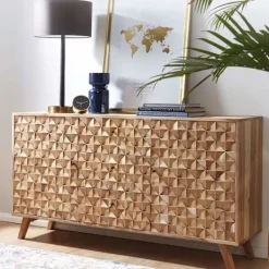 Rootz Living Byråer>Rootz Room Skänk 140x78,5x40 cm Skänk massivträ Acaciaskåp Brun - Byrå i lantlig stil med 3 lådor & 2 dörrar - Hallskåp i äkta trä - Låda byrå massiv | Fyndiq