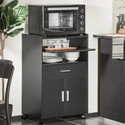 Rootz Living Köksö>Rootz rullande köksskåp - Mikrovågsställ - Förvaringsvagn - Mångsidig användning - Lätt att röra sig med låsbara hjul - Gott om förvaring med skjuthyl | Fyndiq