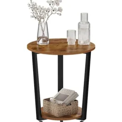 Rootz Living Småbord>Rootz Runt Sidobord - Soffbord - Litet vardagsrumsbord - Vintage Design - 50cm x 53cm - Trämaterial - Metallram