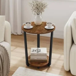 Rootz Living Småbord>Rootz Runt Sidobord - Soffbord - Litet vardagsrumsbord - Vintage Design - 50cm x 53cm - Trämaterial - Metallram