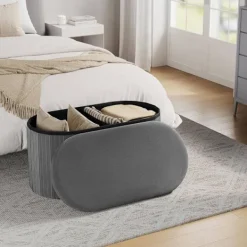 Rootz Living Pallar>Rootz sammet vikbar förvaringspall - ottoman - säte bröstet - bekvämt skum - 76x38x38 cm, grå