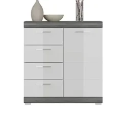 Rootz Living Byråer>Rootz scout byrå x trä - vit hög glans front - rök silver kropp - 80 cm x 85 cm x 37 cm - modern design - fsc certifierad
