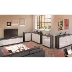 Rootz Living Byråer>Rootz scout byrå x trä - vit hög glans front - rök silver kropp - 80 cm x 85 cm x 37 cm - modern design - fsc certifierad