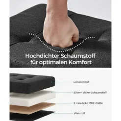 Rootz Living Kistor & Koffertar>Rootz Seat Chest Storage Ottoman - Svart Ottoman - Förvaringsbänk - Imiterad linne - Skumstoppning - MDF-konstruktion - 38cm x 76cm x 40cm - 6,5kg - 3 | Fyndiq