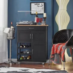 Rootz Living Köksö>Rootz Serveringsvagn - Köksskåp - Mobil köksö - Gott om förvaring med flaskhyllor och låda - Enkel rörlighet med låsbara hjul - Slitstark MDF och gumm | Fyndiq