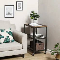 Rootz Living Småbord>Rootz serveringsvagn - 3-vånings serveringsvagn - 1 bordsskiva - 4 hjul med 2 bromsar - Hållbar och robust - Stålram + spånskiva - Vintage Brun-svart | Fyndiq