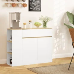 Rootz Living Sideboards>Rootz Sideboard Cabinet - Stor lagringsarrangör - Konsolbord - gott om förvaring - 105 x 30 x 81,5 cm - Modern vit - brun finish