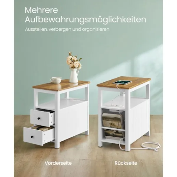 Rootz Living Småbord>Rootz sidobord med Power Strip - Avslutsbord - Nattduksbord - Träspånskiva - MDF - Valnöt Brun-Vit - 60cm x 35cm x 60cm - 17kg - 90kg Max belastningsk | Fyndiq