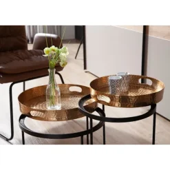 Rootz Living Småbord>Rootz sidobord set med 2 guld - svart metall hammarfinish häckni