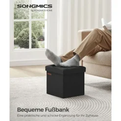 Rootz Living Kistor & Koffertar>Rootz sitskista - Förvaring Ottoman - Fotstöd - Imiterat linne - MDF - Skum - 30 cm x 30 cm x 30 cm - Basic Black - 1,6 kg - 130 kg Max belastning - 2 | Fyndiq