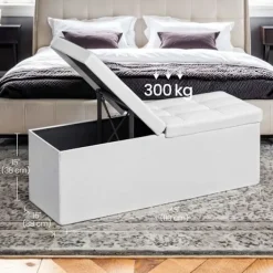 Rootz Living Kistor & Koffertar>Rootz sittplatser med förvaringsutrymme - fällbar sittbröst - förvaringskista - max motståndskraft 300 kg - 110 x 38 x 38 cm - vit PVC -täckning