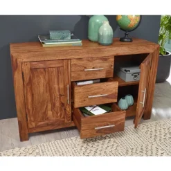 Rootz Living Sideboards>Rootz skänk massivt trä sheesham byrå 118 cm 3 lådor 2 dörrar de