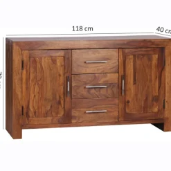 Rootz Living Sideboards>Rootz skänk massivt trä sheesham byrå 118 cm 3 lådor 2 dörrar de