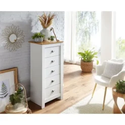 Rootz Living Byråer>Rootz skänk med 5 lådor 53x114x39 cm byrå vit - ek modern - Design skänk hög smal - byrå vardagsrum