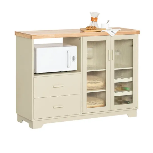 Rootz Living Sideboards>Rootz skänk med glasdörrar - Köksskåp - Kommod - Hallgarderob - MDF & Gummiträ - Förvaring & Display - Vinställ - Mikrovågsugn - 120cm x 90cm x 40cm | Fyndiq