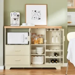 Rootz Living Sideboards>Rootz skänk med glasdörrar - Köksskåp - Kommod - Hallgarderob - MDF & Gummiträ - Förvaring & Display - Vinställ - Mikrovågsugn - 120cm x 90cm x 40cm | Fyndiq