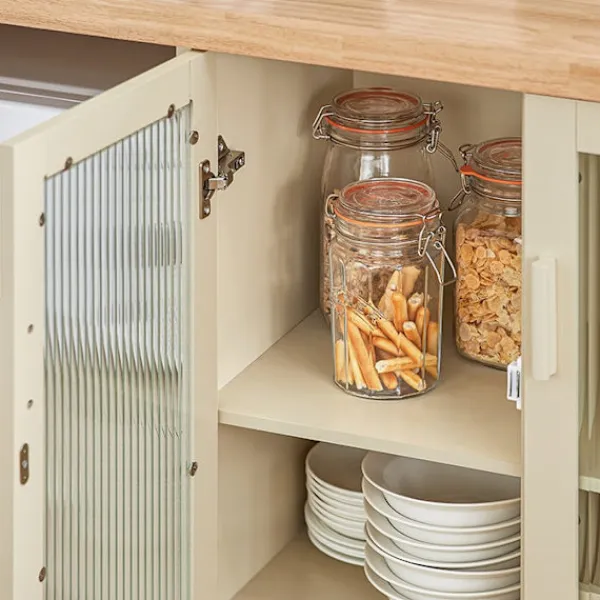 Rootz Living Sideboards>Rootz skänk med glasdörrar - Köksskåp - Kommod - Hallgarderob - MDF & Gummiträ - Förvaring & Display - Vinställ - Mikrovågsugn - 120cm x 90cm x 40cm | Fyndiq