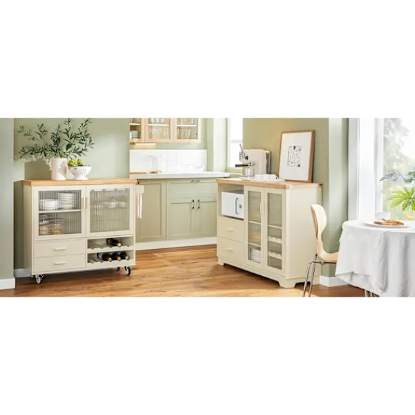 Rootz Living Sideboards>Rootz skänk med glasdörrar - Köksskåp - Kommod - Hallgarderob - MDF & Gummiträ - Förvaring & Display - Vinställ - Mikrovågsugn - 120cm x 90cm x 40cm | Fyndiq