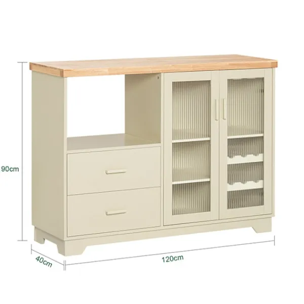 Rootz Living Sideboards>Rootz skänk med glasdörrar - Köksskåp - Kommod - Hallgarderob - MDF & Gummiträ - Förvaring & Display - Vinställ - Mikrovågsugn - 120cm x 90cm x 40cm | Fyndiq