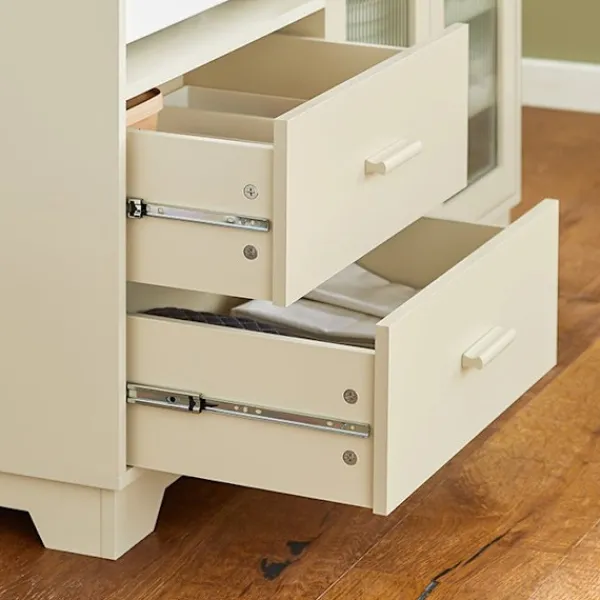 Rootz Living Sideboards>Rootz skänk med glasdörrar - Köksskåp - Kommod - Hallgarderob - MDF & Gummiträ - Förvaring & Display - Vinställ - Mikrovågsugn - 120cm x 90cm x 40cm | Fyndiq