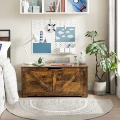 Rootz Living Kistor & Koffertar>Rootz Skobänk - Förvaringsbänk - Bänk med förvaringsutrymme - Skoförvaringsbänk - Skobänk i trä - Spånskiva - Vintage Brun - 100 x 40 x 46 cm