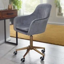 Rootz Living Kontorsmöbler>Rootz skrivbord sammetsgrå - Design snurrstol med ryggstöd - Arbetsstol 120 kg justerbar i höjdled - Skalstol med hjul - Vridstol