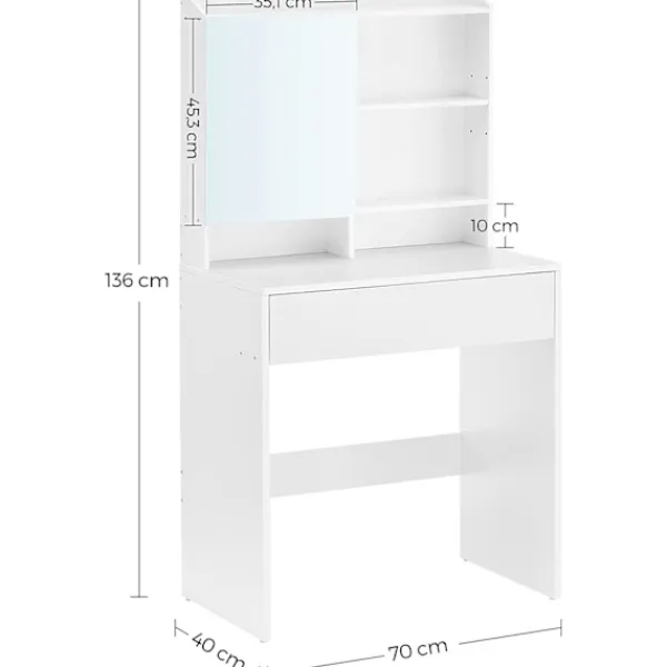 Rootz Living Sminkbord>Rootz Sminkbord - Kosmetikbord - Öppna fack - Spegel - 1 låda -