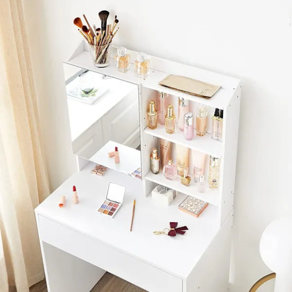 Rootz Living Sminkbord>Rootz Sminkbord - Kosmetikbord - Öppna fack - Spegel - 1 låda -