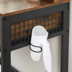 Rootz Living Sminkbord>Rootz Sminkbord - Set - Sminkbord - 3-delat - Fällbar spegel - Hårtorkhållare - Kosmetikbord - Stoppad pall - 3 lådor - Industriell - Brun - Svart