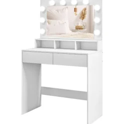 Rootz Living Sminkbord>Rootz Sminkbord - Sminkbord - Sminkbord - Gott om förvaring och belysning - 80W x 40D x 135H cm