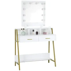 Rootz Living Sminkbord>Rootz Sminkbord - Sminkbord - Sminkställ - Kosmetisk organisering - Beauty Station - Upplyst konsol - Sminkbord - Vit - 90x153x40 cm
