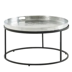 Rootz Living Soffbord>Rootz soffbord hamrad metall 62x62x36 cm soffbord aluminium silv
