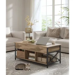 Rootz Living Soffbord>Rootz soffbord med lådor - förvaringsfack - Justerbar höjd - Rymdbesparande - Träflipplatta och stål - 50 x 100 x 48-63 cm