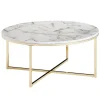 Rootz Living Soffbord>Rootz soffbord 80x36x80 cm med marmorlook vit - Vardagsbord med metallstomme - Soffbord runt bord vardagsrum - Sidobord