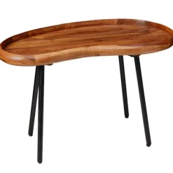 Rootz Living Soffbord>Rootz soffbord 71x42x40 cm Sheesham massivt soffbord njurform med metallben - Vardagsbord massivt trä - Litet njurbord äkta trä - Stubentisch Holz - S | Fyndiq