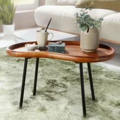 Rootz Living Soffbord>Rootz soffbord 71x42x40 cm Sheesham massivt soffbord njurform med metallben - Vardagsbord massivt trä - Litet njurbord äkta trä - Stubentisch Holz - S | Fyndiq
