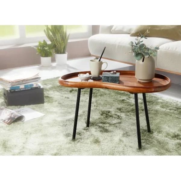Rootz Living Soffbord>Rootz soffbord 71x42x40 cm Sheesham massivt soffbord njurform med metallben - Vardagsbord massivt trä - Litet njurbord äkta trä - Stubentisch Holz - S | Fyndiq