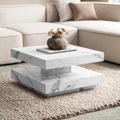 Rootz Living Soffbord>Rootz Square soffbord - Modernt marmorbord - Vitt vardagsrumsbord - antislidkuddar - 60 cm x 60 cm x 34 cm