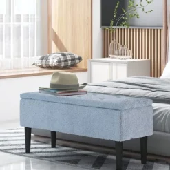 Rootz Living Sittpuffar>Rootz stoppad bänk - Förvaringsbänk - Entrébänk - Elegant överdrag i kashmir-look - 95 cm x 38 cm x 45 cm