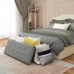 Rootz Living Sittpuffar>Rootz stoppad hopfällbar förvaringsbänk - ottomansk - hopfällbart fotstöd - 118L Kapacitet - Utrymmesbesparande - Bekväma sittplatser - 110 cm x 38 cm | Fyndiq