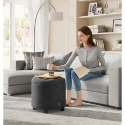 Rootz Living Sittpuffar>Rootz Storage Ottoman - Fotstödssits - Platssparande pall - MDF-ram - Linneöverdrag - 45cm x 45cm x 44,5cm