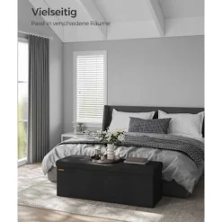 Rootz Living Kistor & Koffertar>Rootz Storage Ottoman Bänk - Stoppad pall - Fotstöd - MDF-ram - Imiterad linne - Skumstoppning - 38cm x 110cm x 38cm - Bläcksvart - 131L Kapacitet