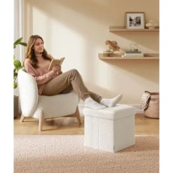 Rootz Living Sittpuffar>Rootz Storage -pall - Seat Chest - Ottoman - 43L Capacity - White MDF & Fleece - 38x38x38cm