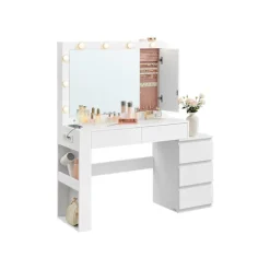 Rootz Living Sminkbord>Rootz toalettbord - Vanity Table - Makeup Table - LED Lighting - White - 40 x 125 x 140 cm