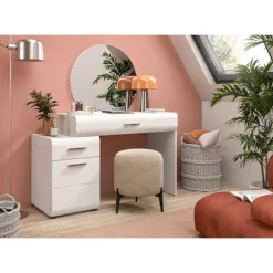 Rootz Living Sminkbord>Rootz toalettbord med spegel - Vanity Table - Makeup Desk - riklig förvaring - vit högglans - 120 cm x 138 cm x 47 cm