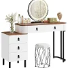 Rootz Living Sminkbord>Rootz toalettbordsset - Makeup Vanity - Beauty Station - Dimble LED Mirror - Velvet Stool - White -brown - 100 x 126 x 40 cm